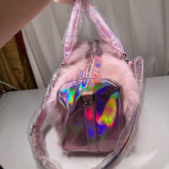 DOLLS KILL SUGAR THRILLZ PINK FAUX FUR SHAGADELIC HOLOGRAPHIC WEEKENDER NWT - Picture 8 of 15